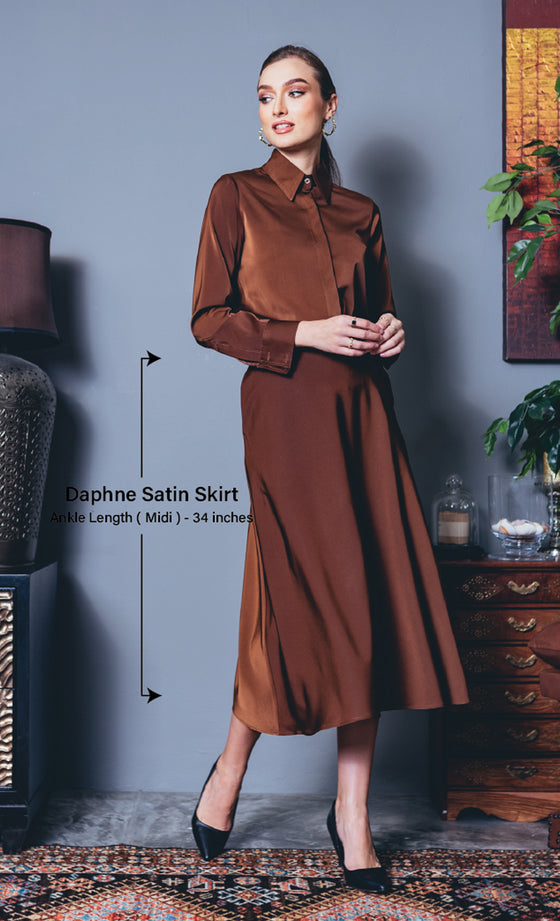 Daphne Satin Skirt In Brown