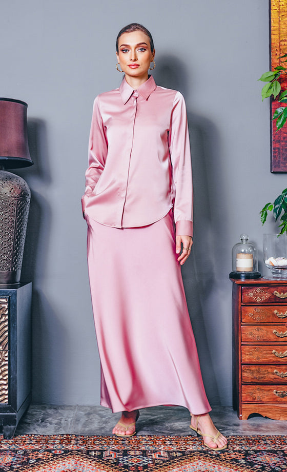 Daphne Satin Skirt in Blush Pink