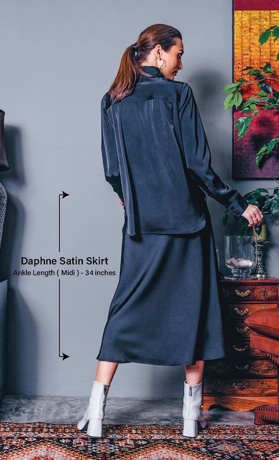 Daphne Satin Skirt in Black
