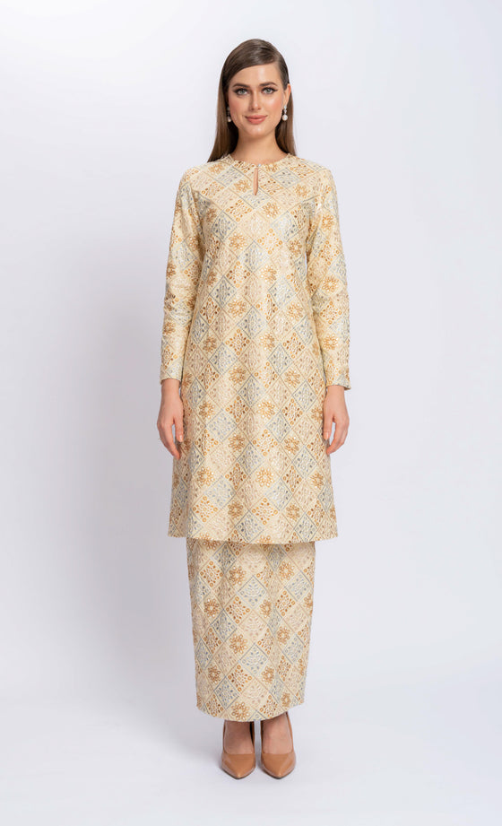 Allure Embroidery Kurung in Light Yellow