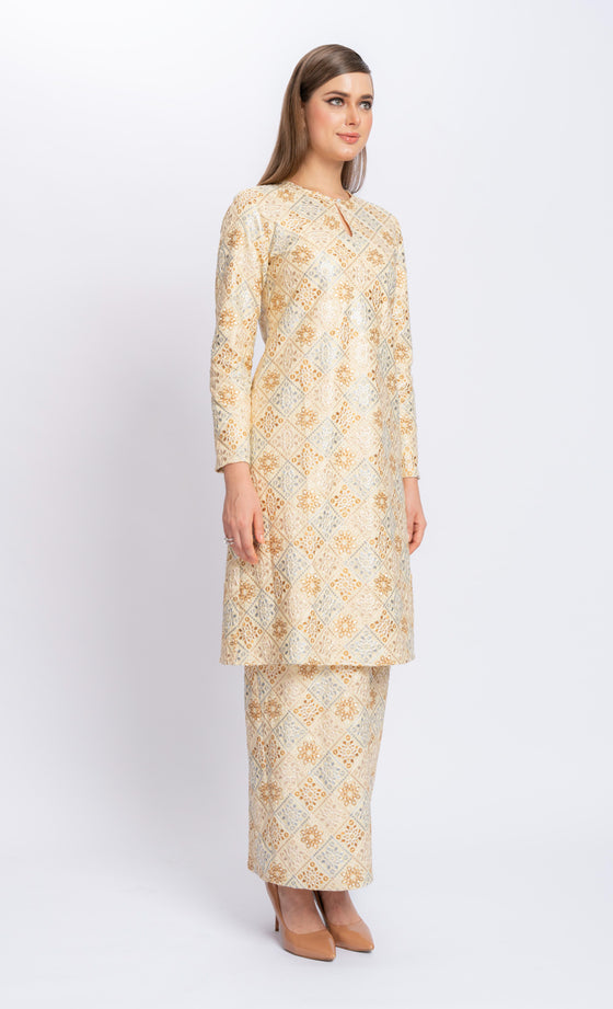 Allure Embroidery Kurung in Light Yellow