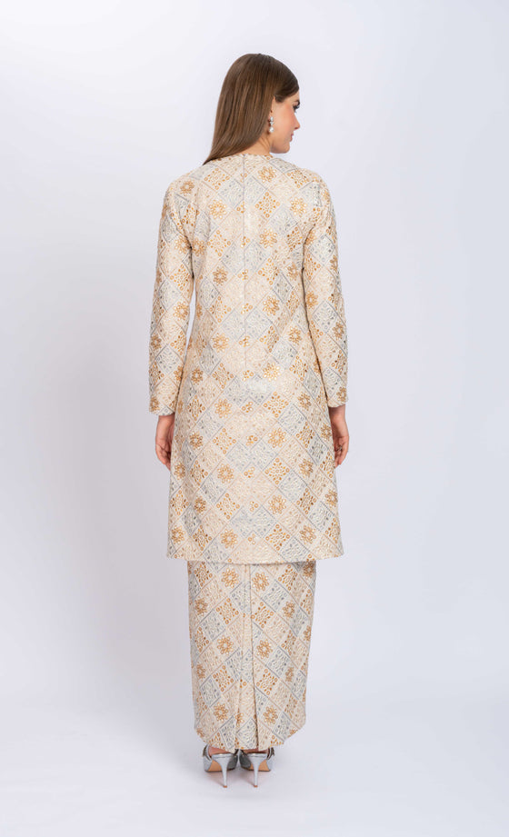 Allure Embroidery Kurung in Off White