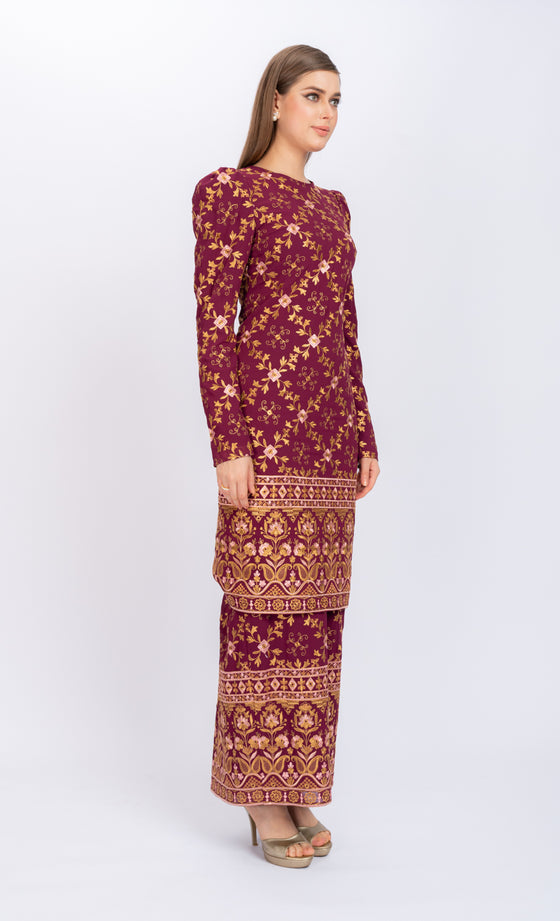 Mercy Embroidery Kurung in Maroon