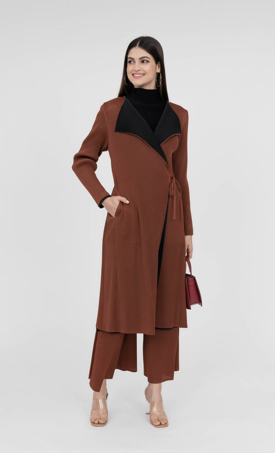 Miss Iconic Dual Cardigan in Sienna Brown and Black