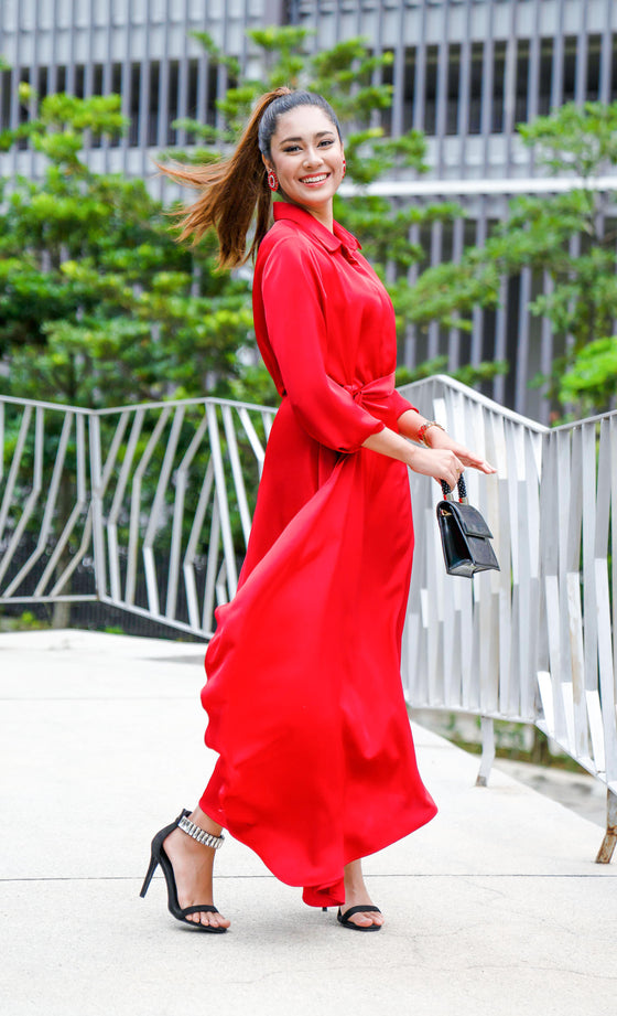 Marienne Dress in Cherry Red