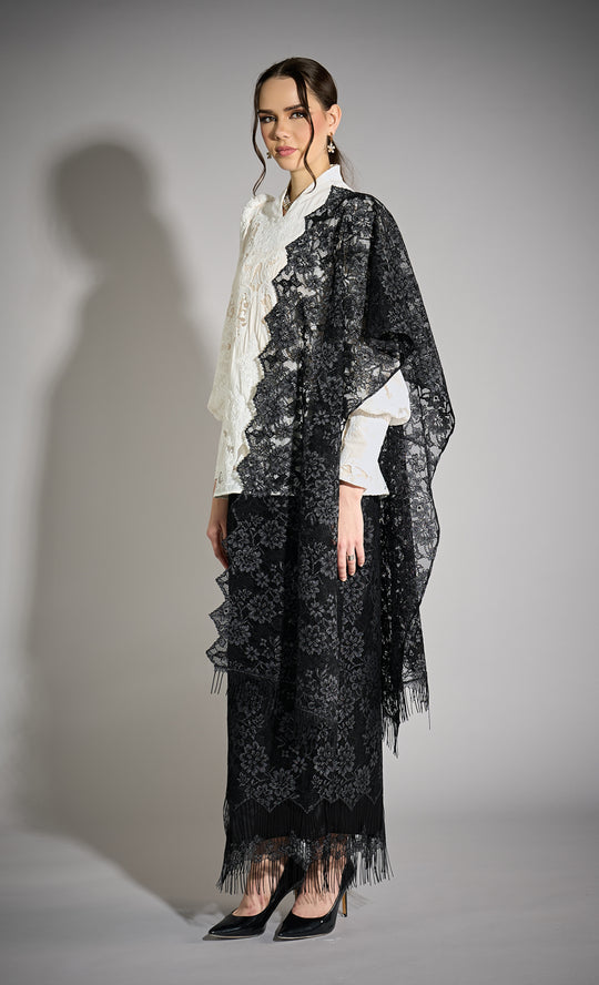 Lumi Fringe Shawl in Jet Black
