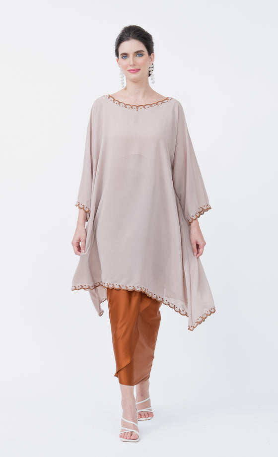 Renowned Embroidery Kurung in Light Taupe