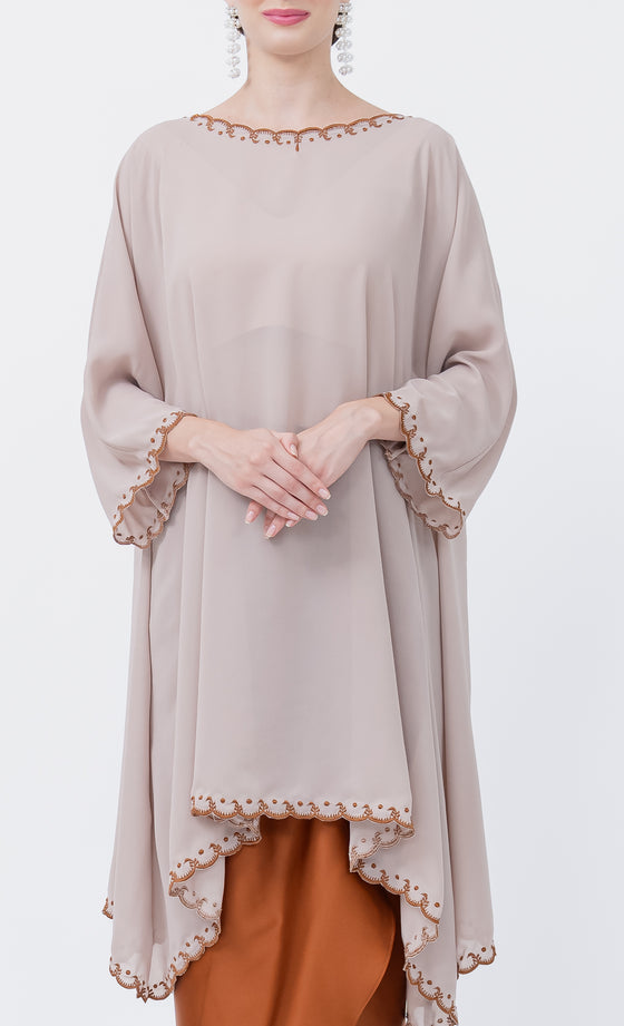 Renowned Embroidery Kurung in Light Taupe