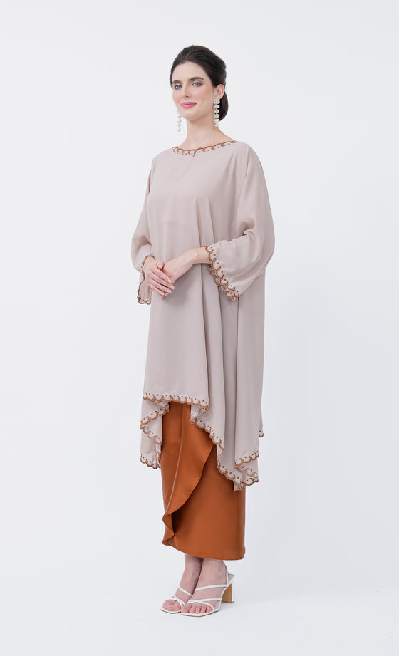 Renowned Embroidery Kurung in Light Taupe