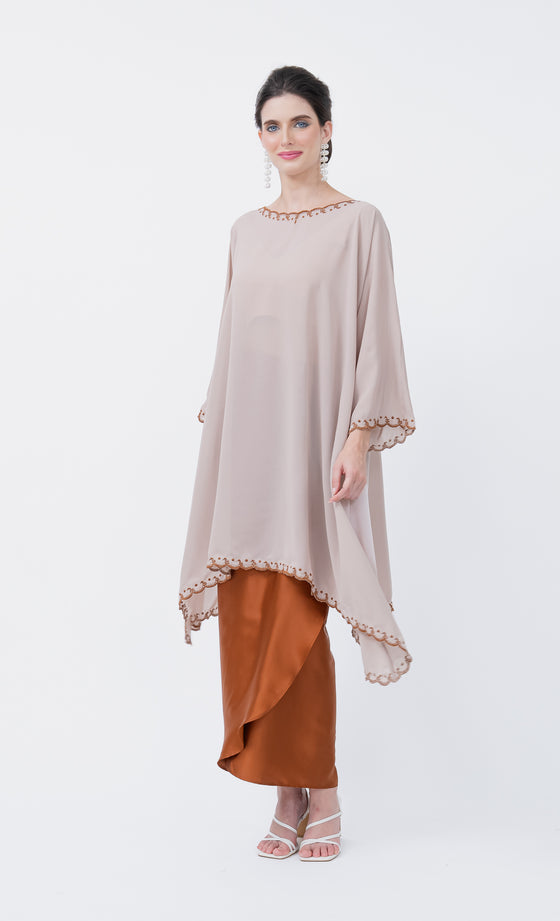 Renowned Embroidery Kurung in Light Taupe