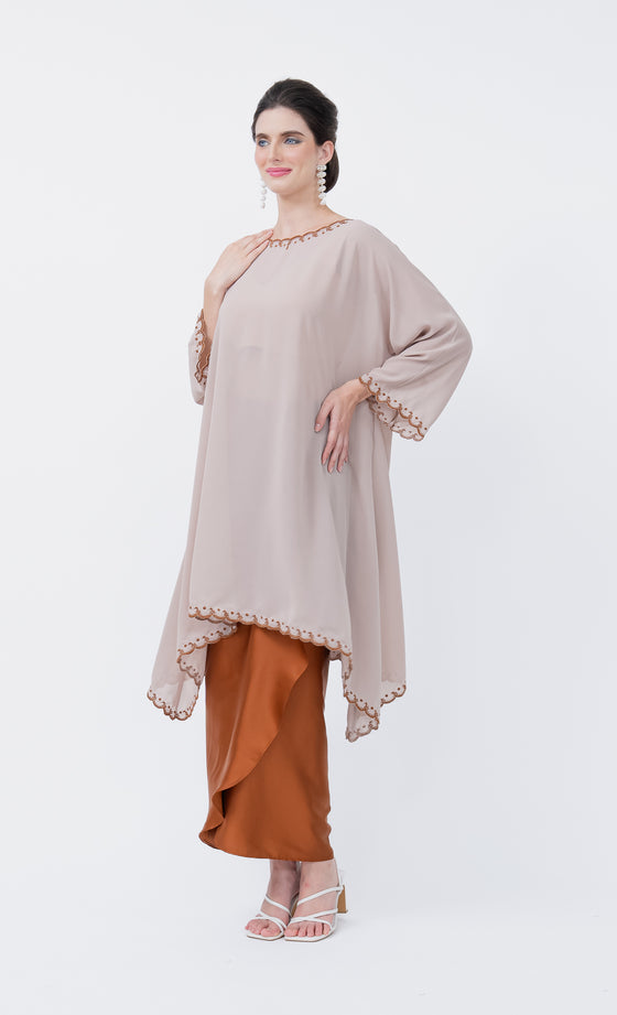 Renowned Embroidery Kurung in Light Taupe