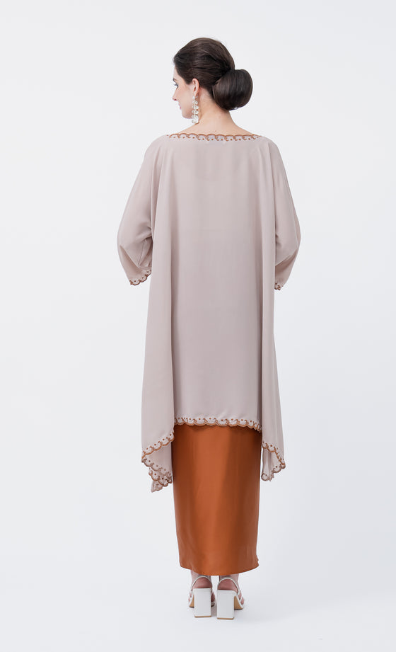 Renowned Embroidery Kurung in Light Taupe