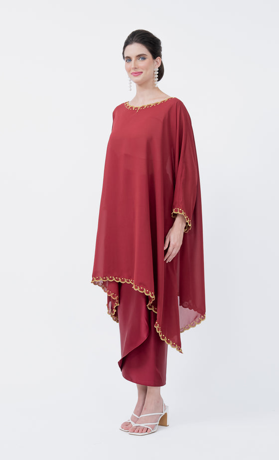 Renowned Embroidery Kurung in Merlot Red