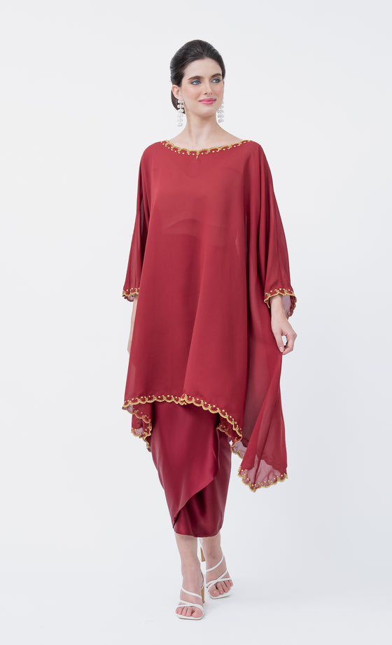 Renowned Embroidery Kurung in Merlot Red