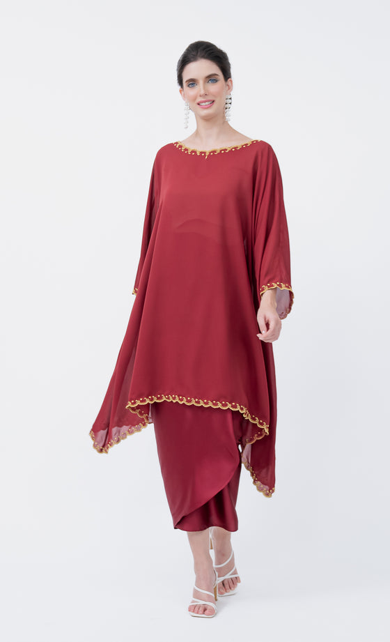 Renowned Embroidery Kurung in Merlot Red