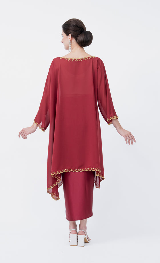 Renowned Embroidery Kurung in Merlot Red