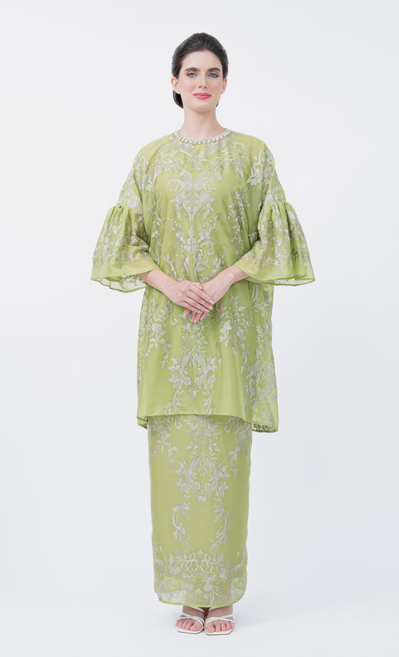 Glam Kurung in Citron Green