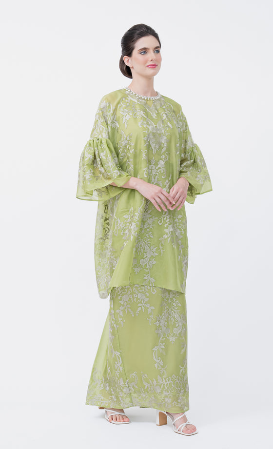 Glam Kurung in Citron Green