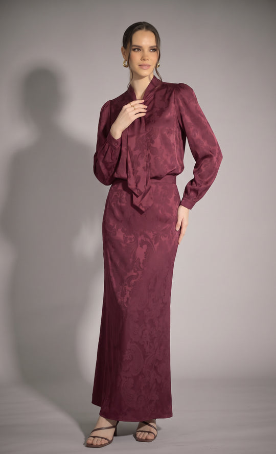 Divina Flared Skirt  in Merlot Red