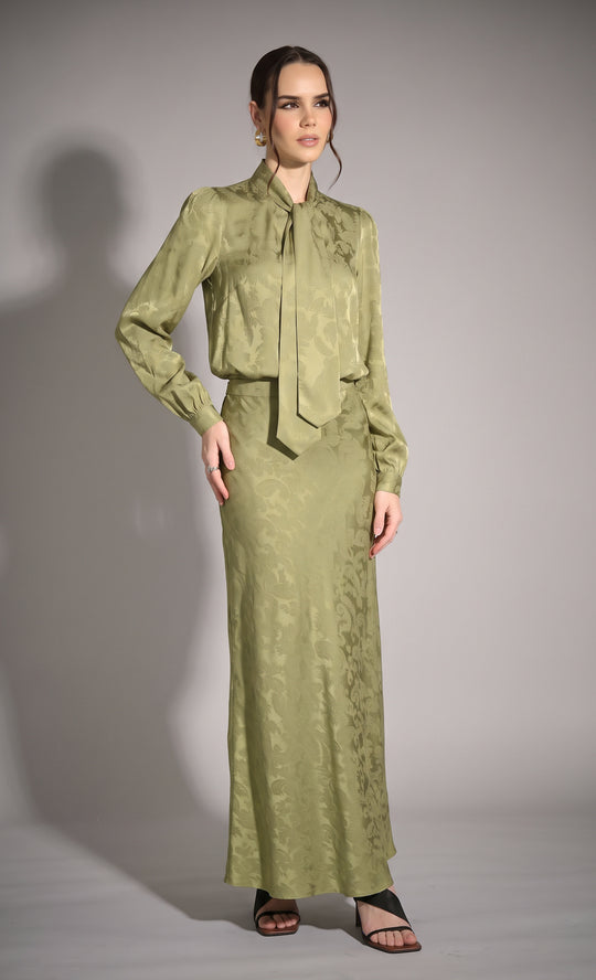 Divina Flared Skirt  in Moss Green