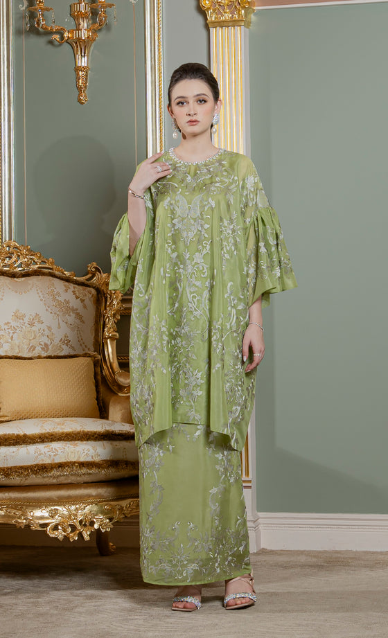 Glam Kurung in Citron Green