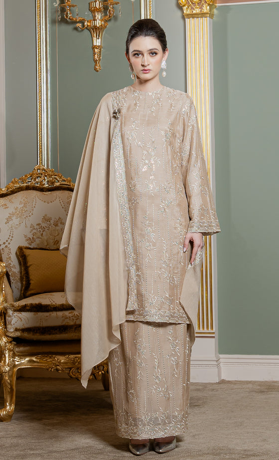 Gleam Kurung in Frosted Almond