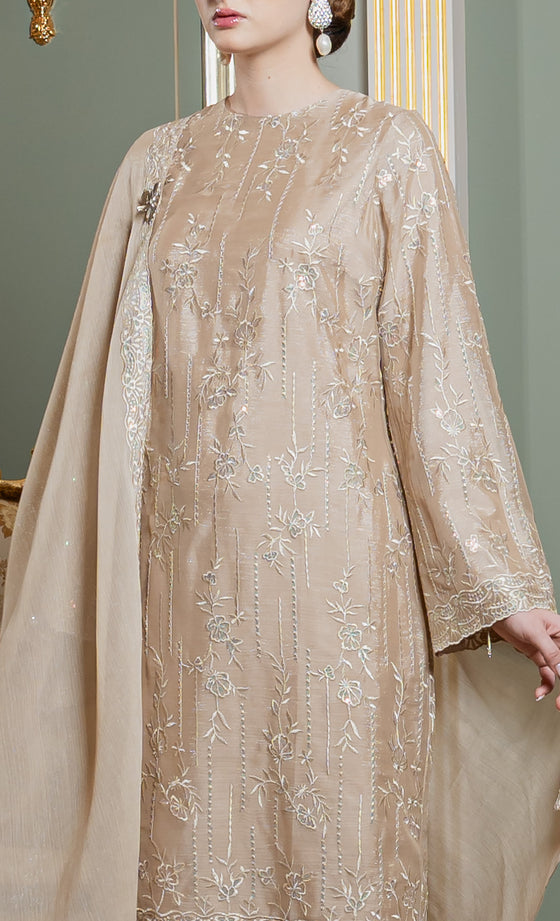 Gleam Kurung in Frosted Almond