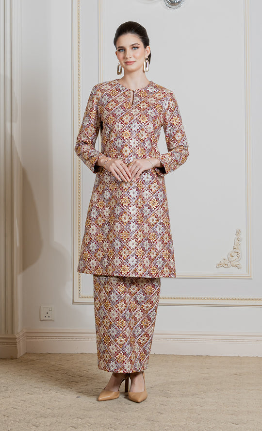 Allure Embroidery Kurung in Merlot Red