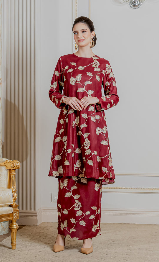 Solace Kurung in Merlot Red