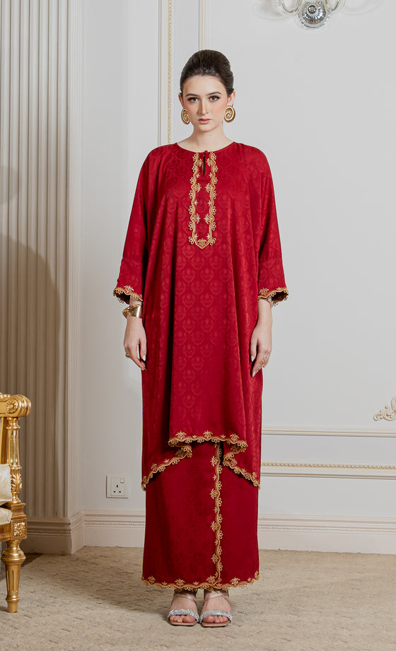 Miss Innate Kurung in Merlot Red