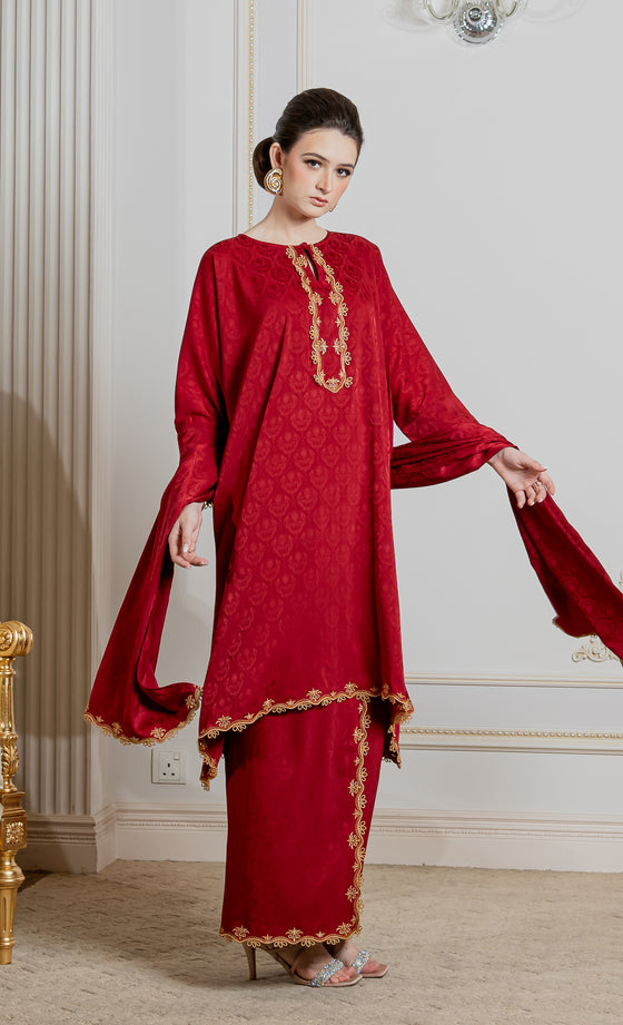 Miss Innate Kurung in Merlot Red