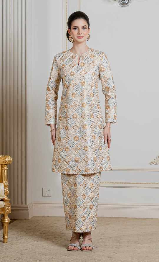 Allure Embroidery Kurung in Ivory White