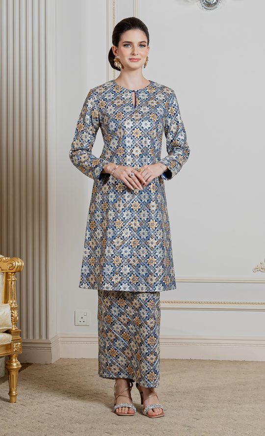 Allure Embroidery Kurung in Classic Blue