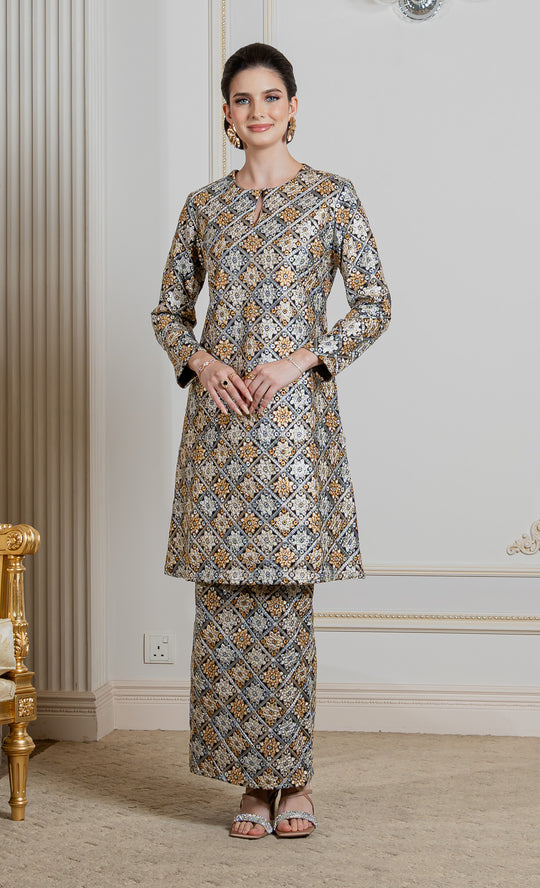 Allure Embroidery Kurung in Jet Black