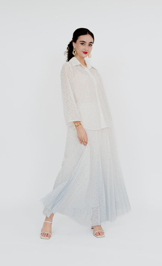 Perdana Botanical Skirt in Ocean White