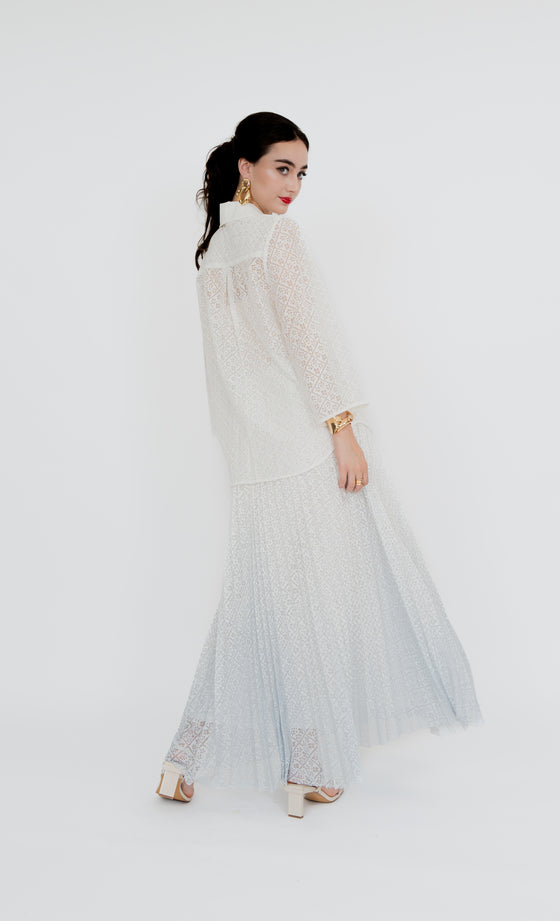 Perdana Botanical Skirt in Ocean White