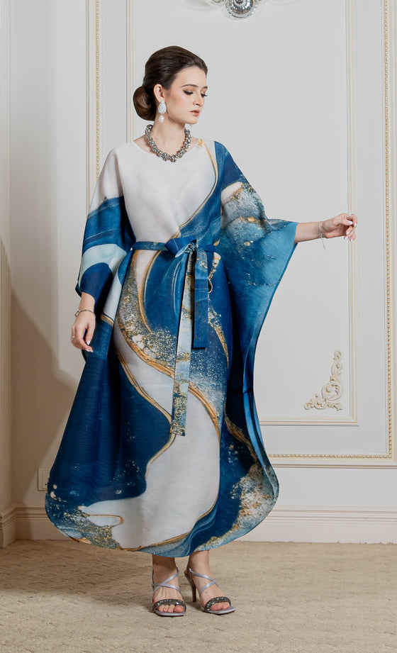 Miss Serene Caftan in Marble Blue