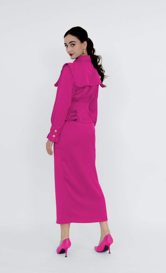 Kepong Shirt and Skirt in Fuchsia Pink