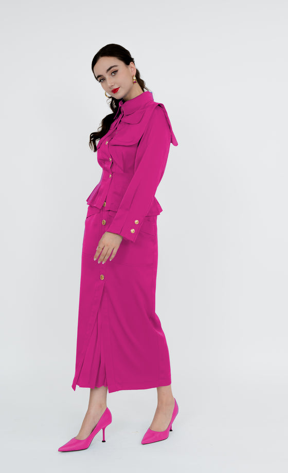 Kepong Shirt and Skirt in Fuchsia Pink