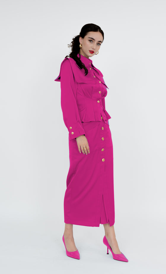 Kepong Shirt and Skirt in Fuchsia Pink