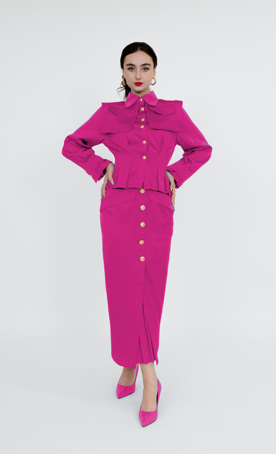 Kepong Shirt and Skirt in Fuchsia Pink