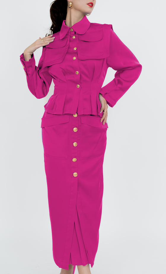 Kepong Shirt and Skirt in Fuchsia Pink