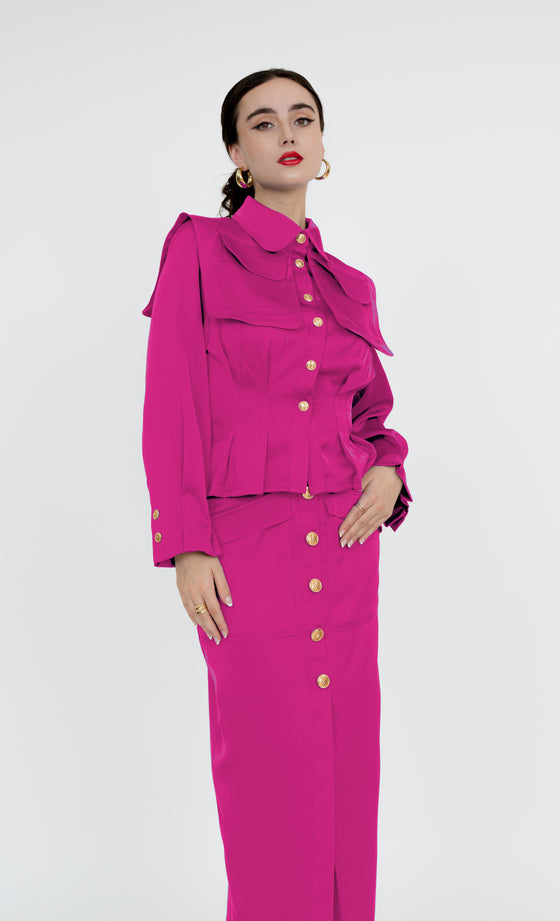 Kepong Shirt and Skirt in Fuchsia Pink