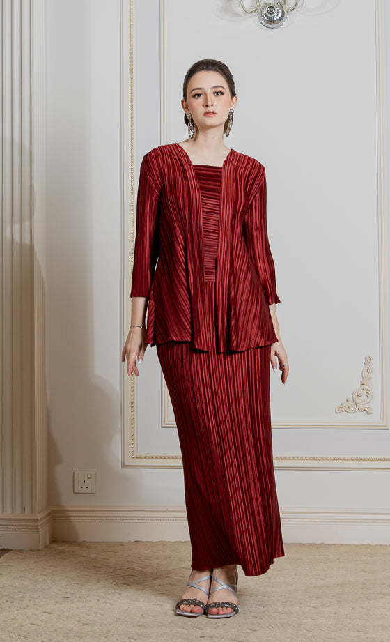 Miss Sleek Kebaya in Merlot Red