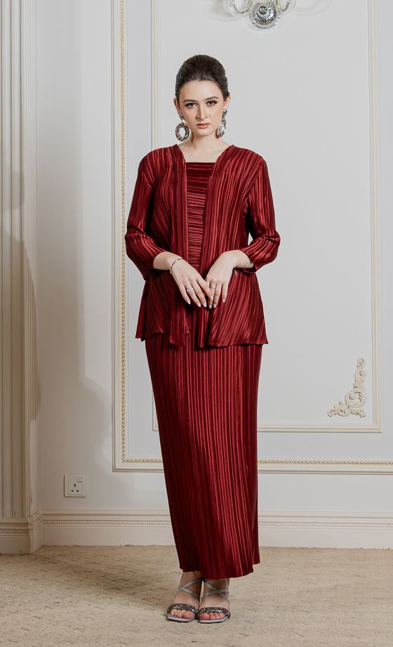 Miss Sleek Kebaya in Merlot Red