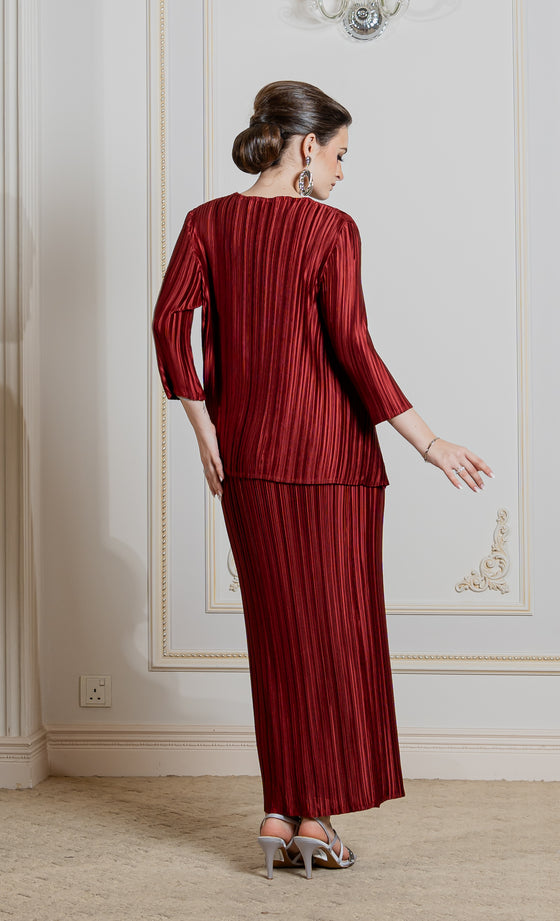 Miss Sleek Kebaya in Merlot Red