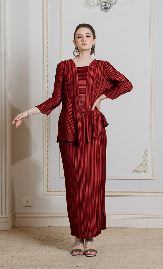 Miss Sleek Kebaya in Merlot Red