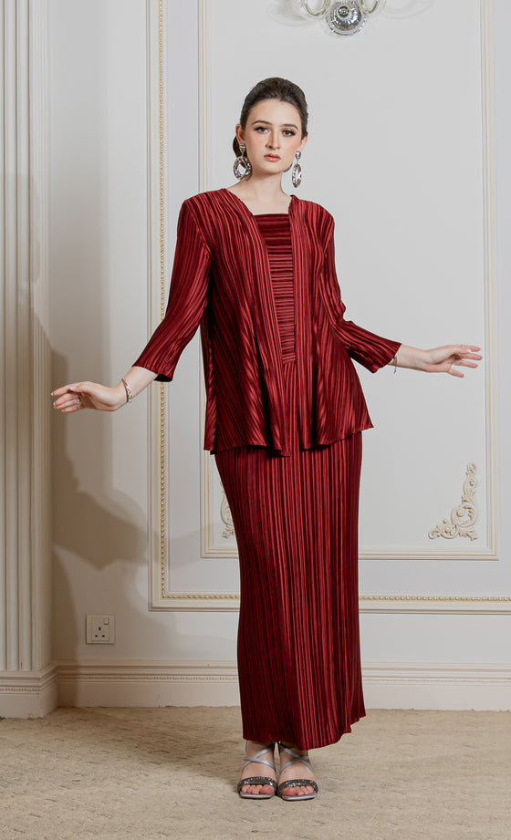 Miss Sleek Kebaya in Merlot Red