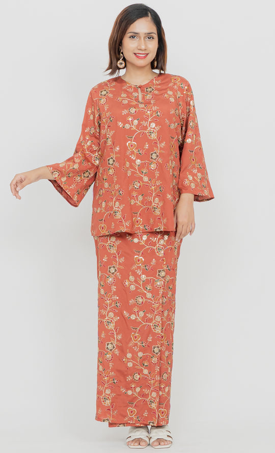 Floret Kurung Kedah in Redwood