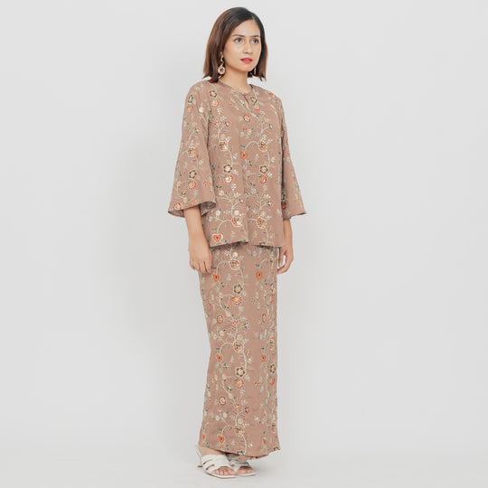 Floret Kurung Kedah in Tawny Peach